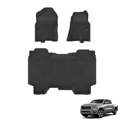 Black 3D Molded Floor Mats (Set of 2) for Dodge Ram 1500 CrewCab 2019-2020