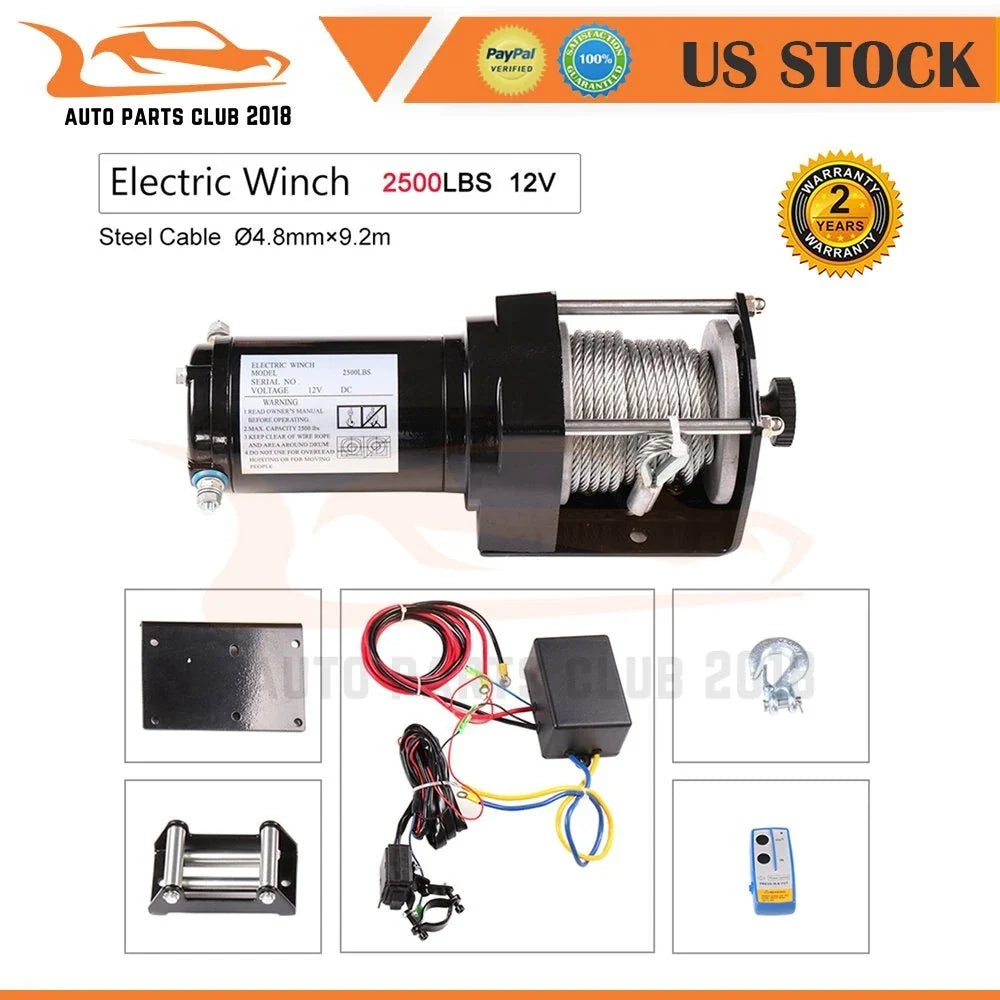 Electric Recovery Winch for Truck Trailer SUV (2500LBS)