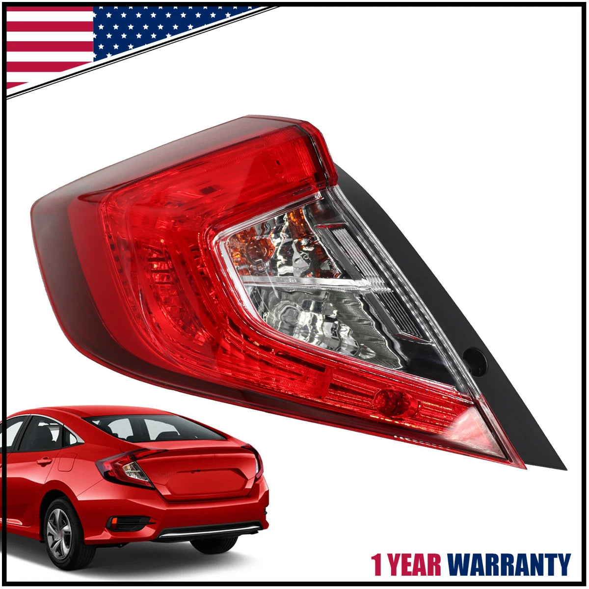 Tail Light Lamp Left Side for Honda Civic Sedan (2016-2021)