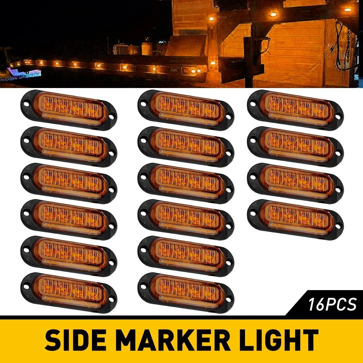 Amber 16pcs LED Side Marker Lights for RV Truck Trailer Rear