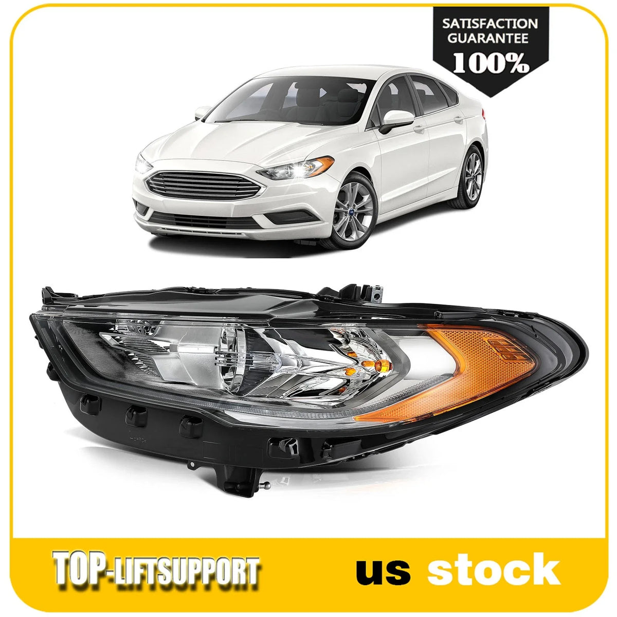 Left Side Headlight for Ford Fusion (2017–2020) Black Housing Projector