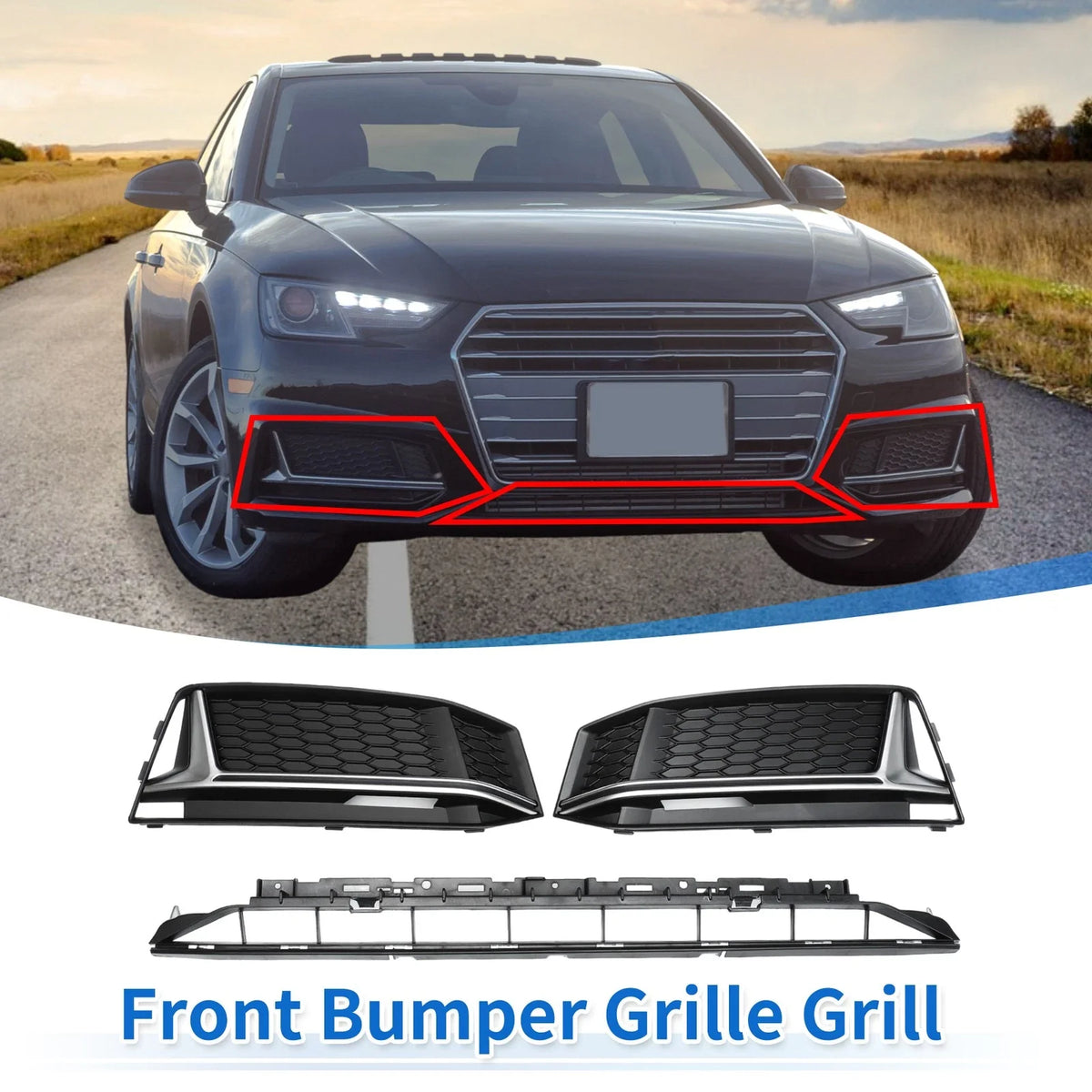 Front Lower Bumper Grille for Audi A4 B9 (2016–2023) Black S-Line