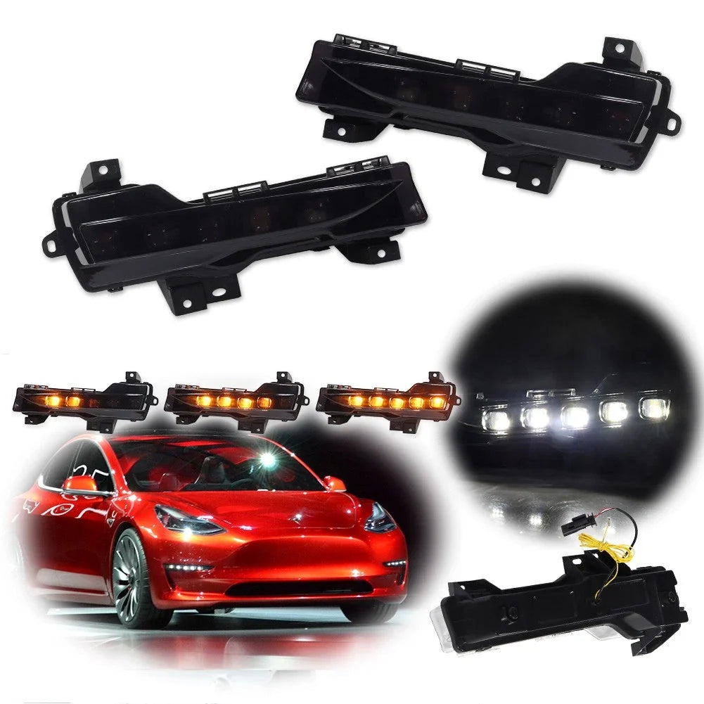 Smoked Lens Switchback LED Front DRL Turn Signal Light for Tesla Model 3, Model Y