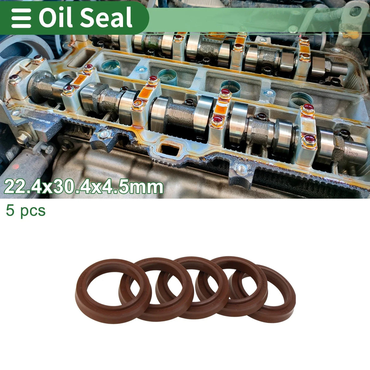 Set of 5 Oil Seal Rotary Shaft Seal FKM Rubber 22.4x30.4x4.5mm