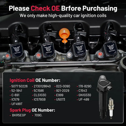 4 Ignition Coils with Iridium Spark Plugs for 2009 Kia Rondo UF499