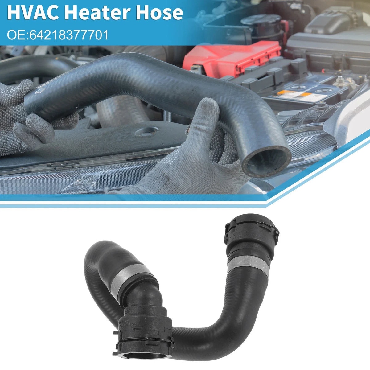 HVAC Heater Hose No. 64218377701 for BMW 745i (2002–2005) Rubber Black