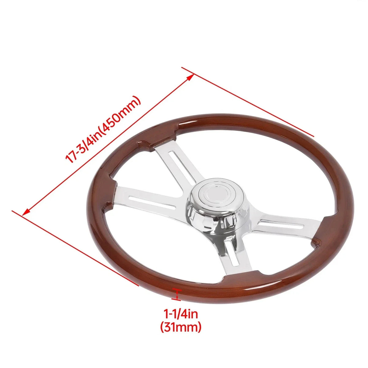18in Chrome Wood Steering Wheel for Freightliner Kenworth Peterbilt Volvo