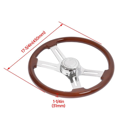 18in Chrome Wood Steering Wheel for Freightliner Kenworth Peterbilt Volvo