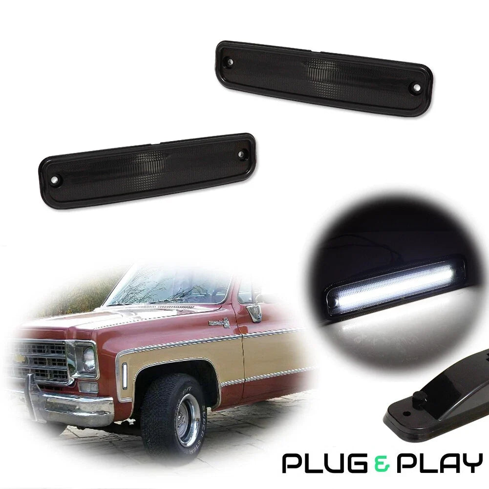 2Pcs Smoked White LED Side Marker Lights for GMC Jimmy (1973–1980)