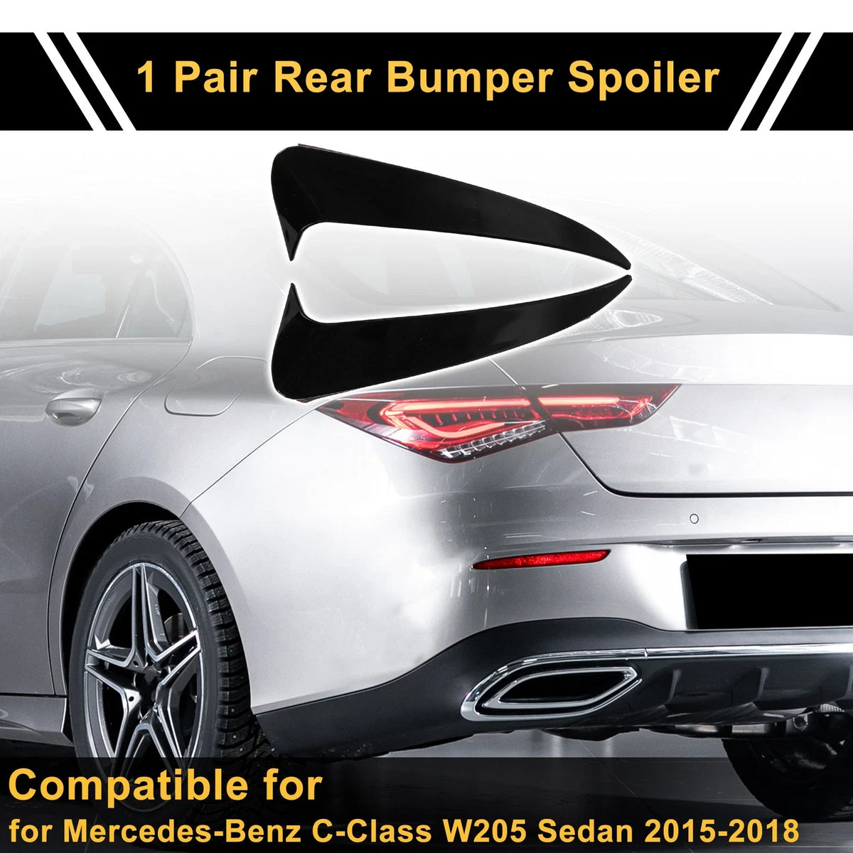 1 Pair Rear Bumper Spoiler for Mercedes-Benz C-Class W205 (2015–2021) Gloss Black ABS