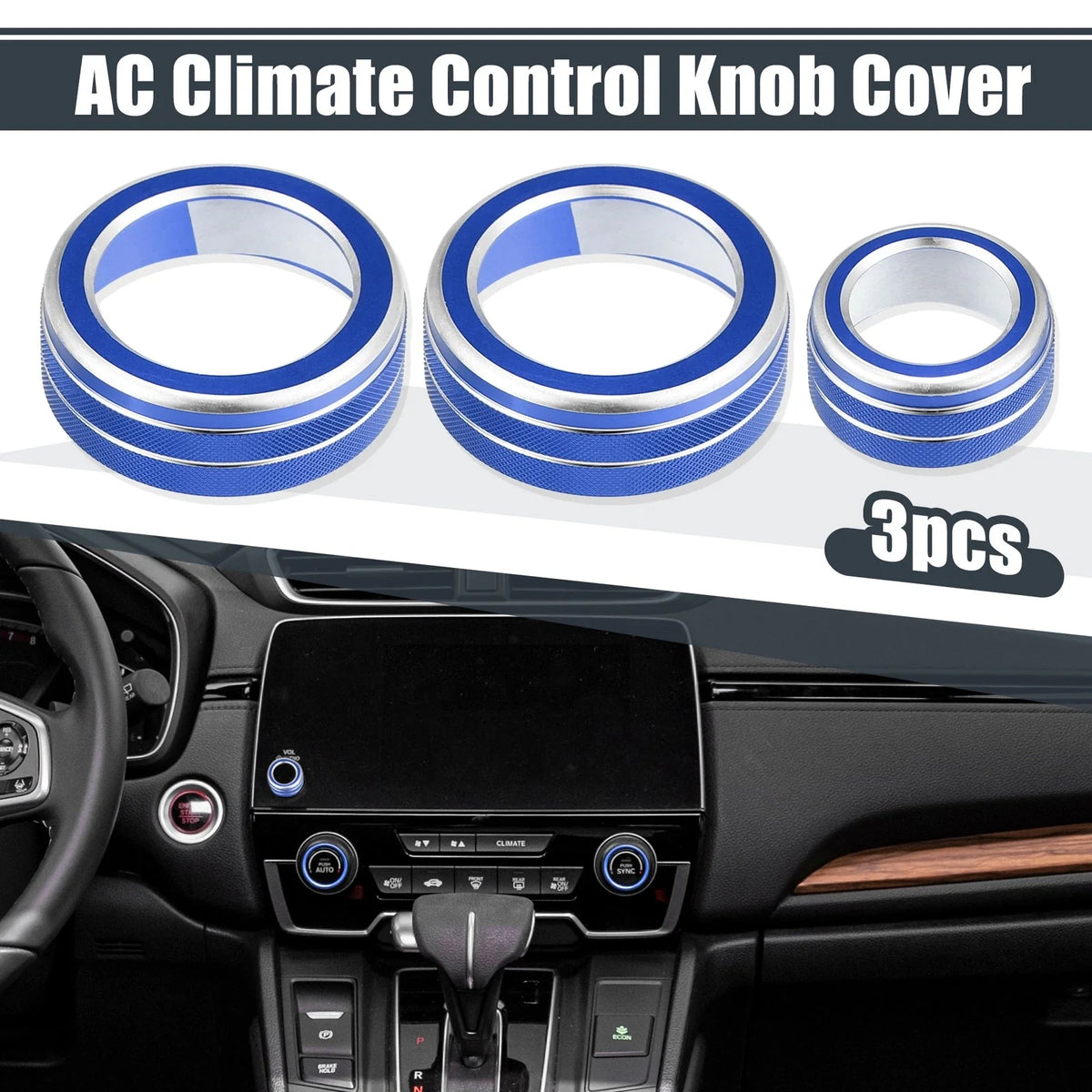 3pcs AC Knob Ring Cover for Honda CR-V (2017–2021) Blue