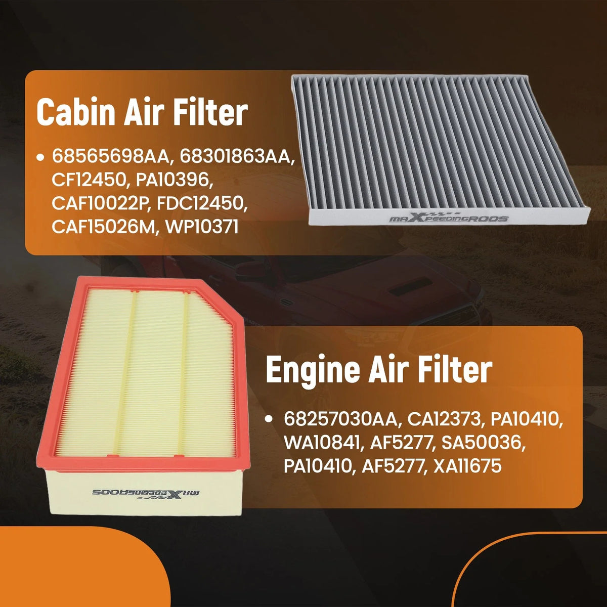 Cabin & Engine Filter for Jeep Gladiator (2020–2025) 68257030AA PA10410
