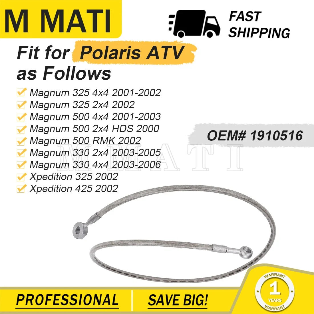 Rear Brake Hoses for Polaris Magnum 325 330 500 (1995–2002)