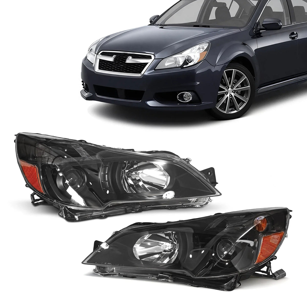 Set of 2 Black Headlights for Subaru Legacy Outback (2013–2014)