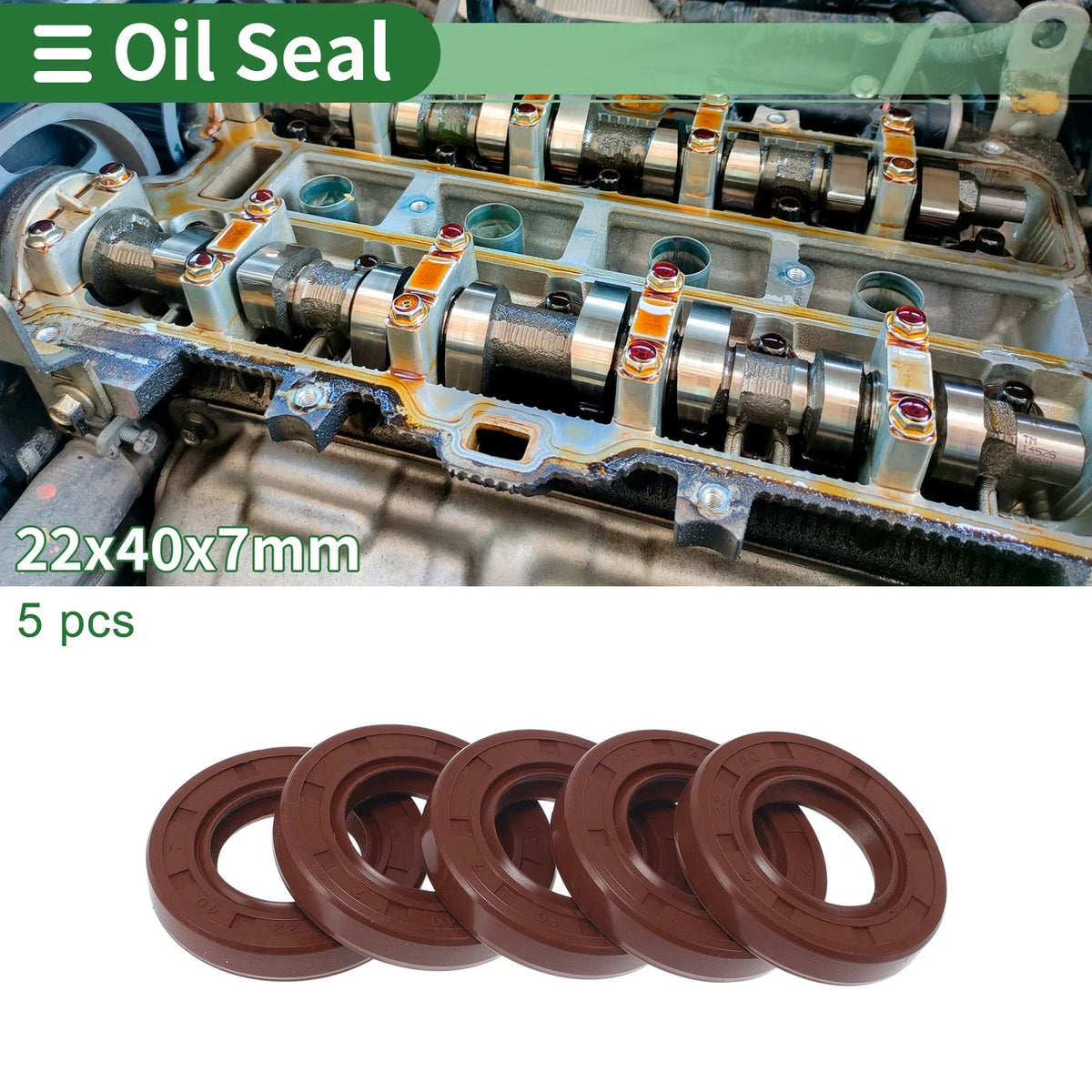 Set of 5 Oil Seal Rotary Shaft Seal FKM Rubber 22x40x7mm