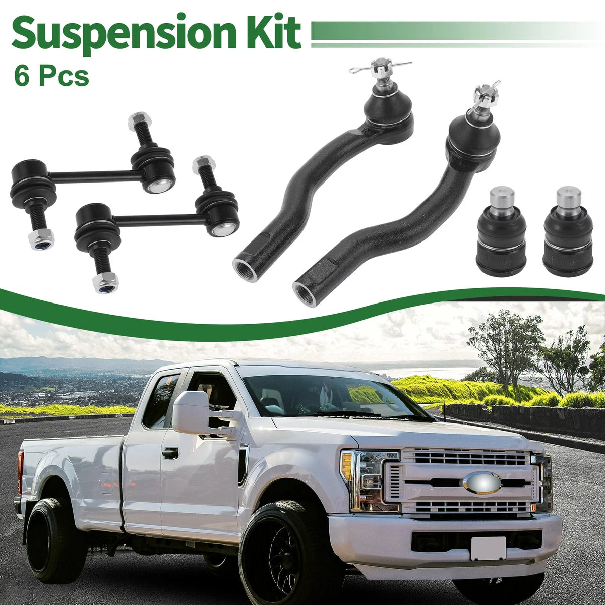 6 Pcs Front Suspension Kit Tie Rod Ends Sway Bar Link for Ford Edge (2007–2014)