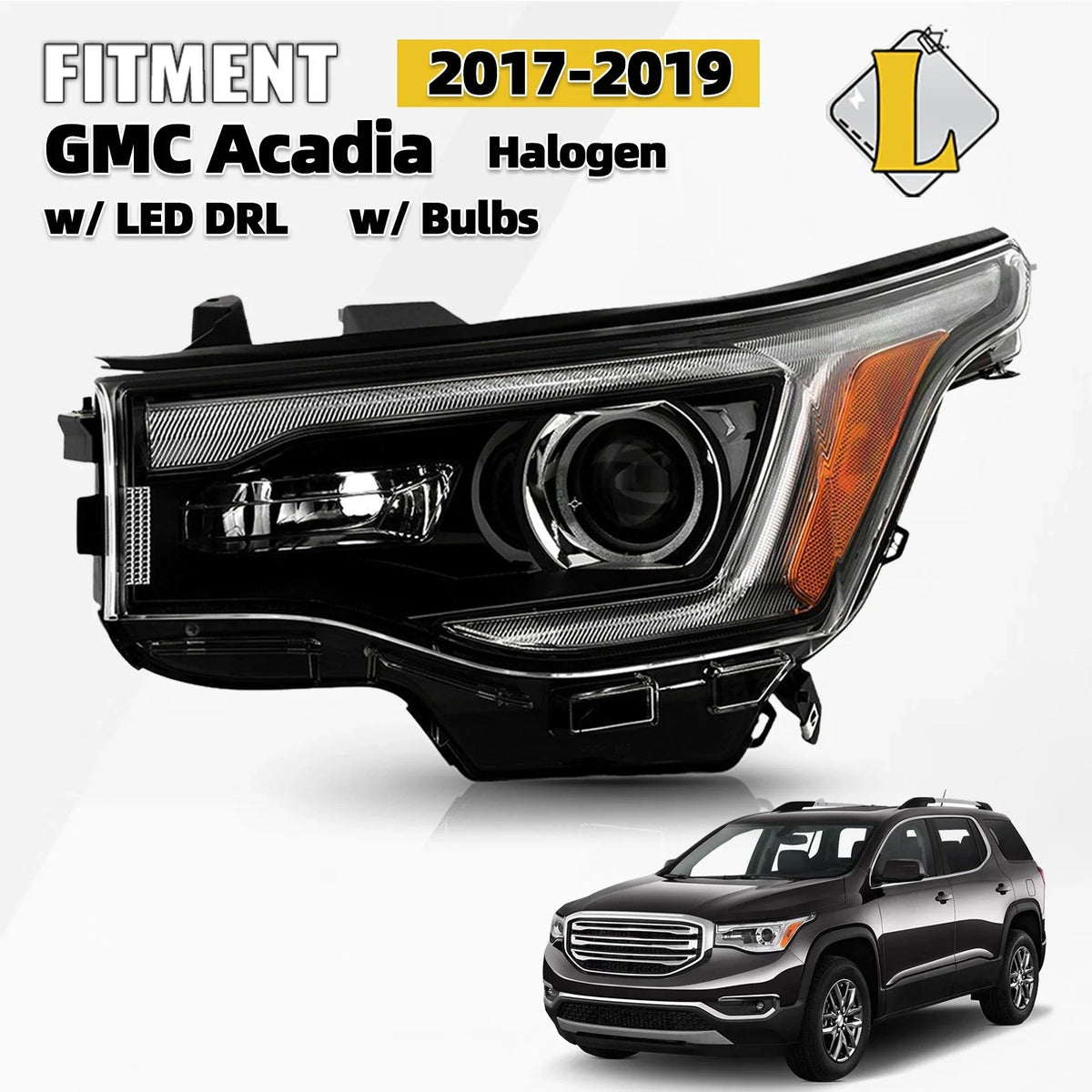 Halogen Headlight with Bulbs & LED DRL for GMC Acadia (2017–2019)