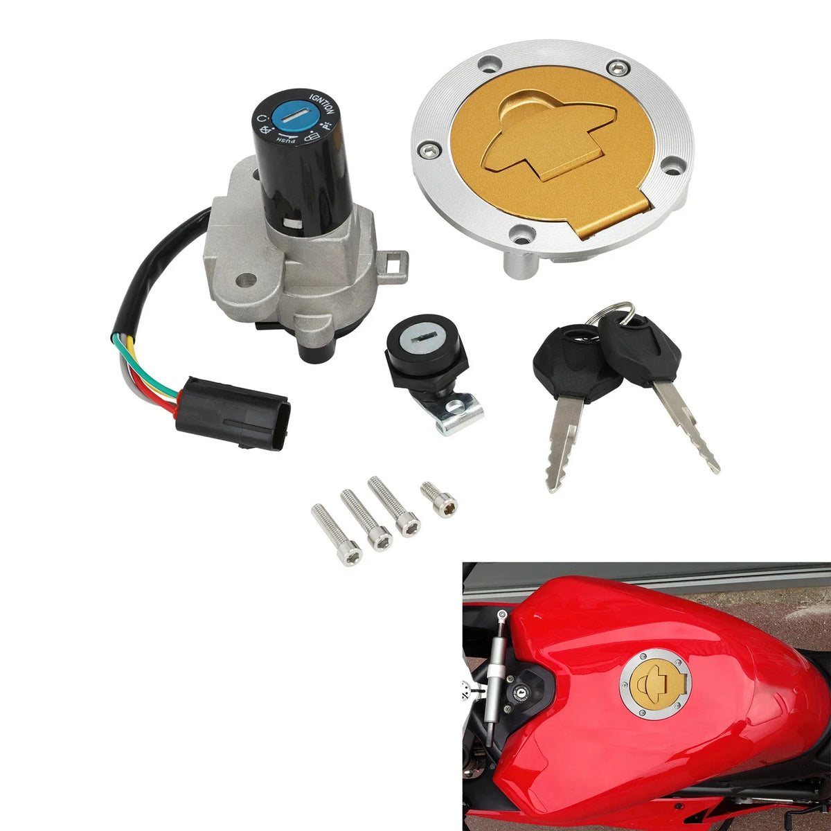 Ignition Switch with Fuel Gas Cap Lock Key for Ducati 1198S 848 2007-2013