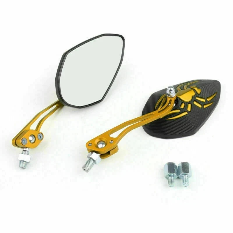 Gold Side Mirrors for Motorcycle Rear View 8mm 10mm Universal
