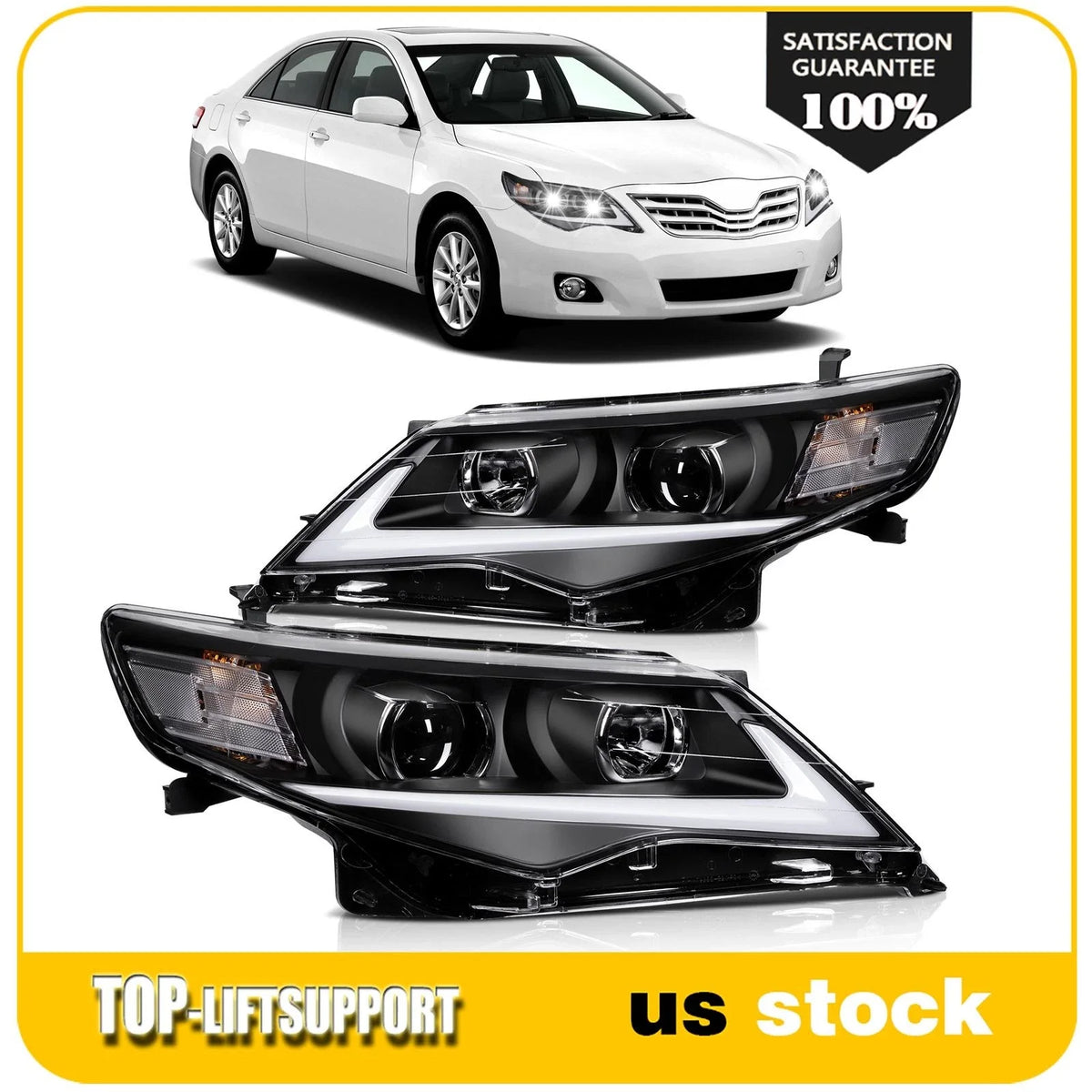 Pair Headlight Assembly for Toyota Camry (2012–2014) with LED DRL Black