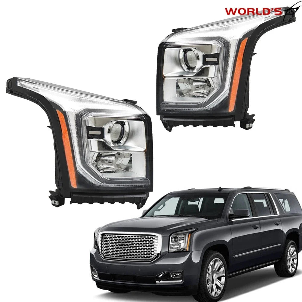 Set of 2 Halogen Projector Headlights with LED DRL for GMC Yukon (2015–2017)