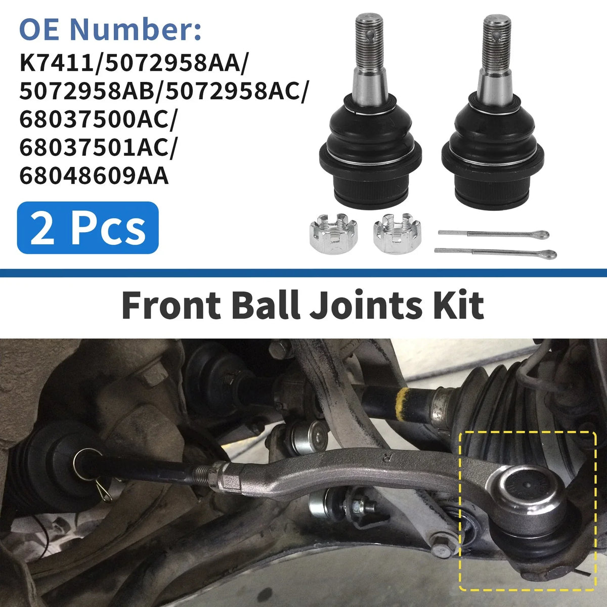 2X Front Lower Ball Joints for Dodge Ram 1500 (2002–2005) No.K7411/5072958AA