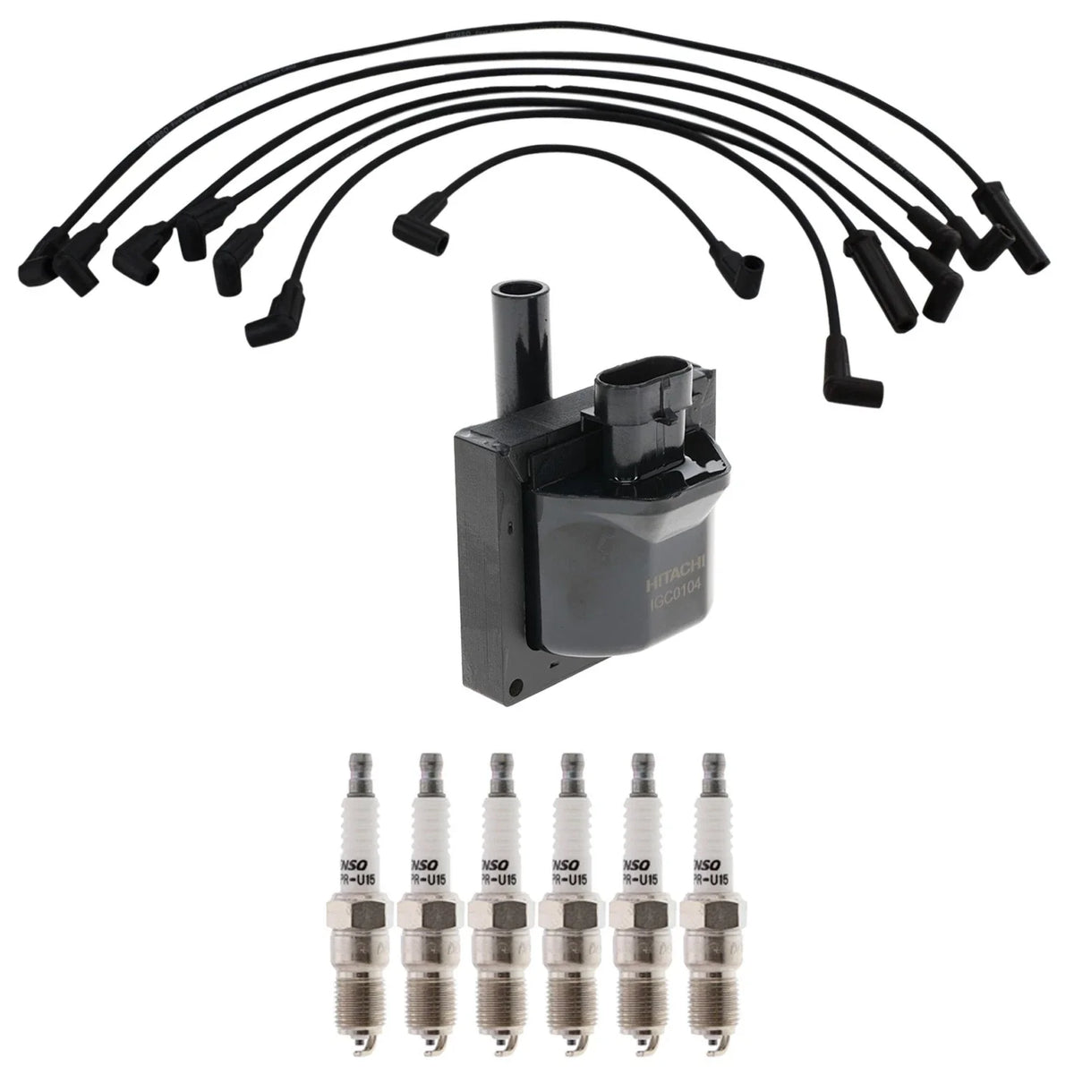 Set of 6 Hitachi Ignition Coils & Denso U-Groove Spark Plugs for Express V6