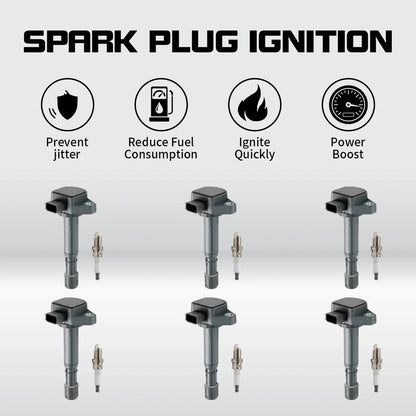 Set of 6 Ignition Coils & Spark Plugs for Honda Accord Acura TL 03-07