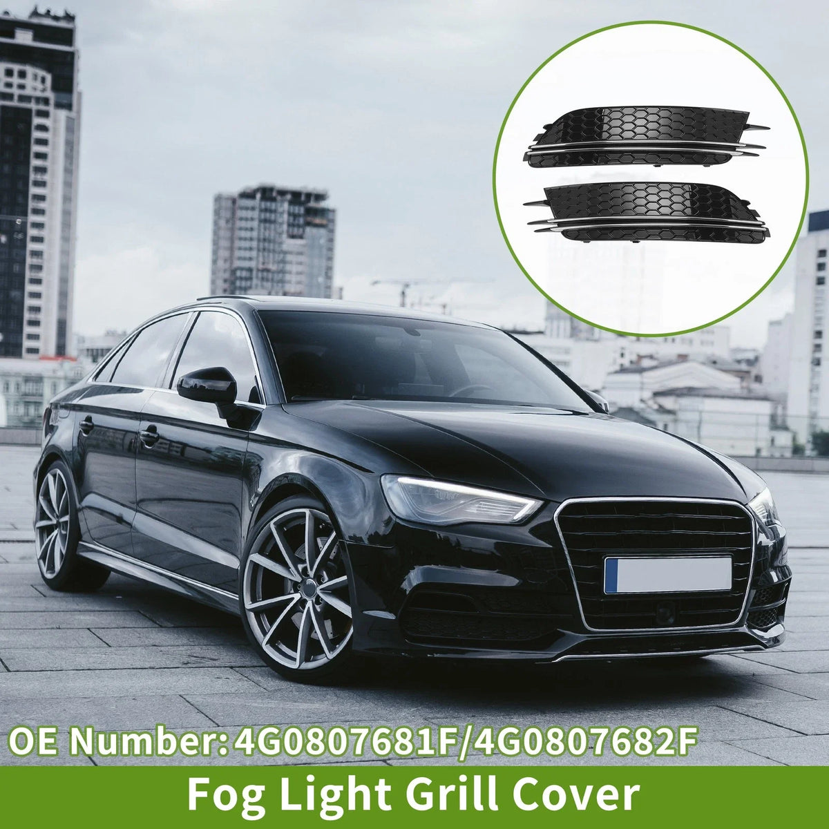 1 Pair Front Fog Light Grill for Audi A6 C7 (2012–2015) Black Silver Tone