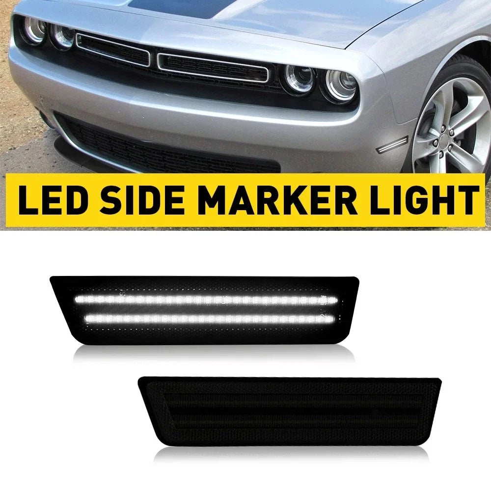 2X Smoke White LED Side Marker Parking Light for Dodge Challenger (2008–2014)