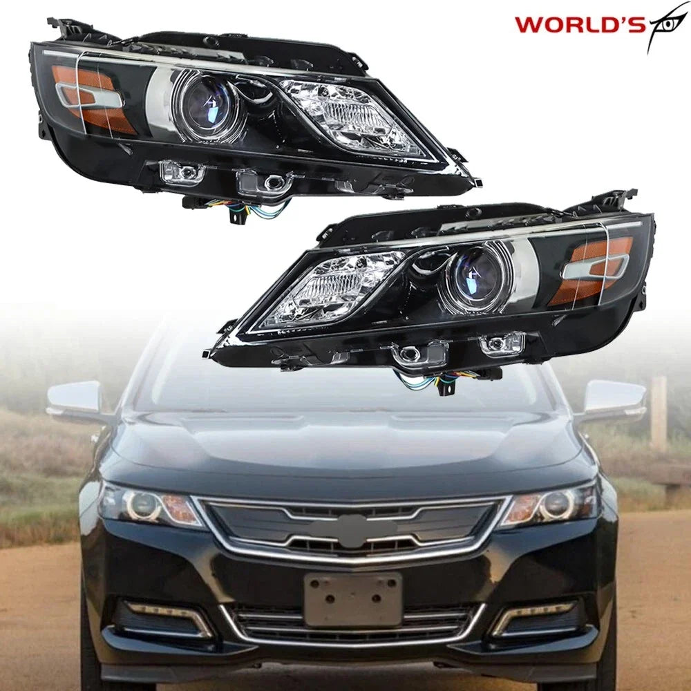 Set of 2 Headlights for Chevrolet Impala (2015–2020) Halogen Black Housing