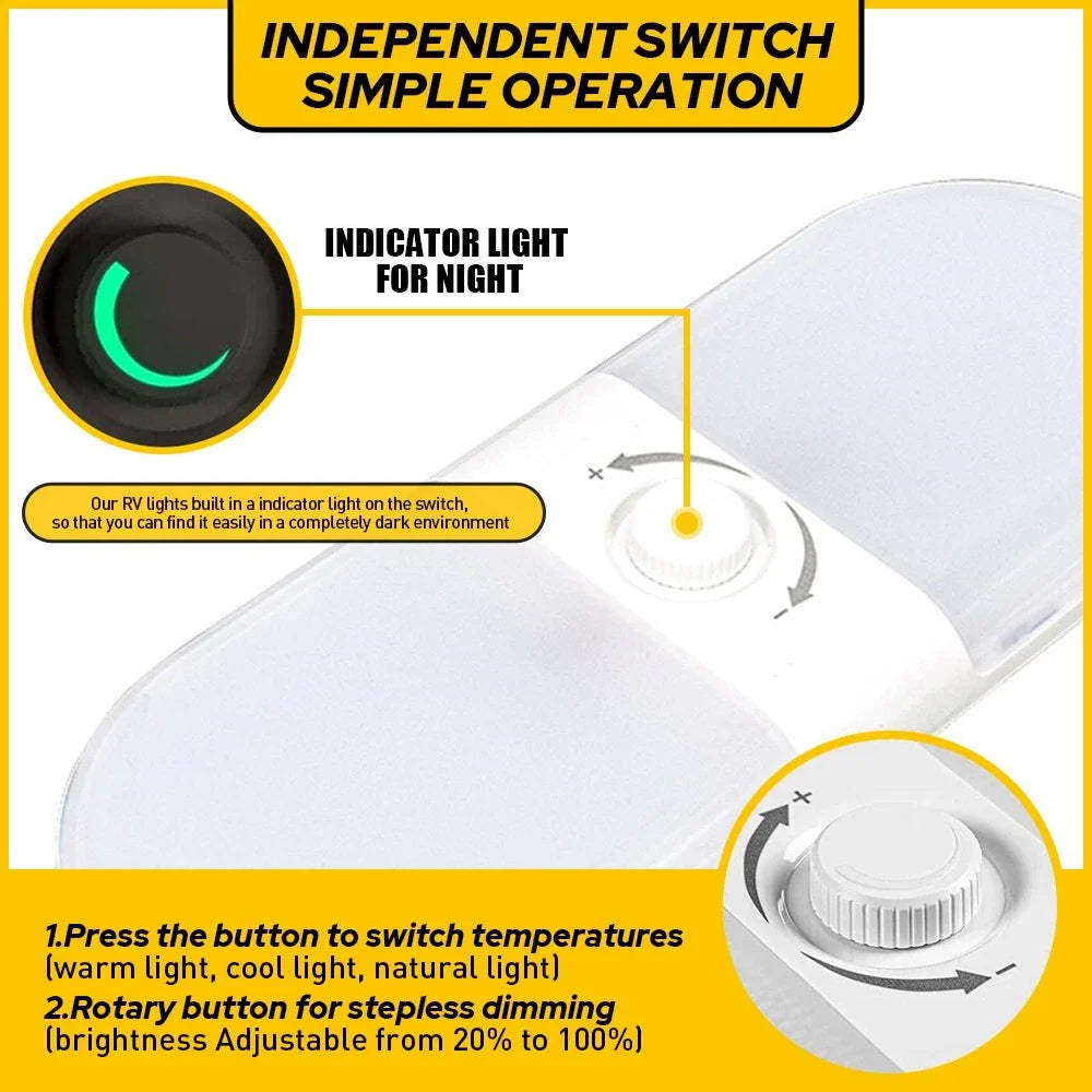 3 Color Dimmable LED Dome Lamp 700LM for RV Camper (12V 24V)
