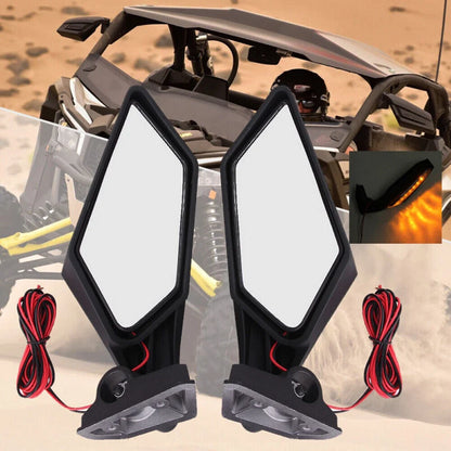 Rear Racing Side Mirrors with LED Light for Can Am Maverick X3 Max 2017-2023