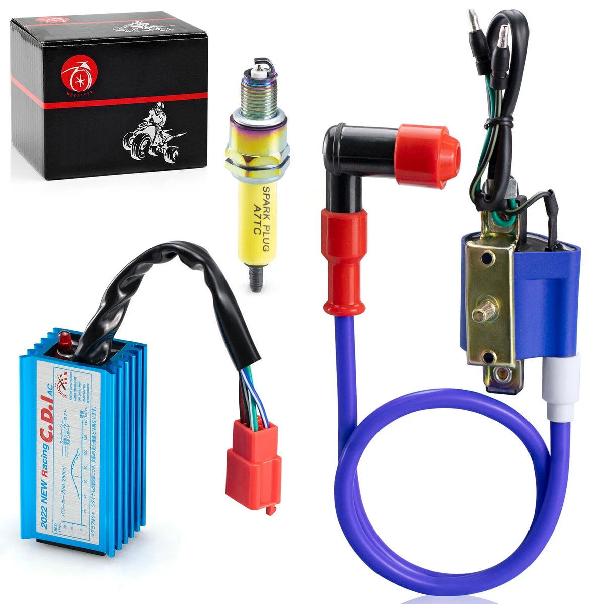 10mm Spark Plug & 5Pin AC CDI Ignition Coil for 70cc 90cc 110cc ATV