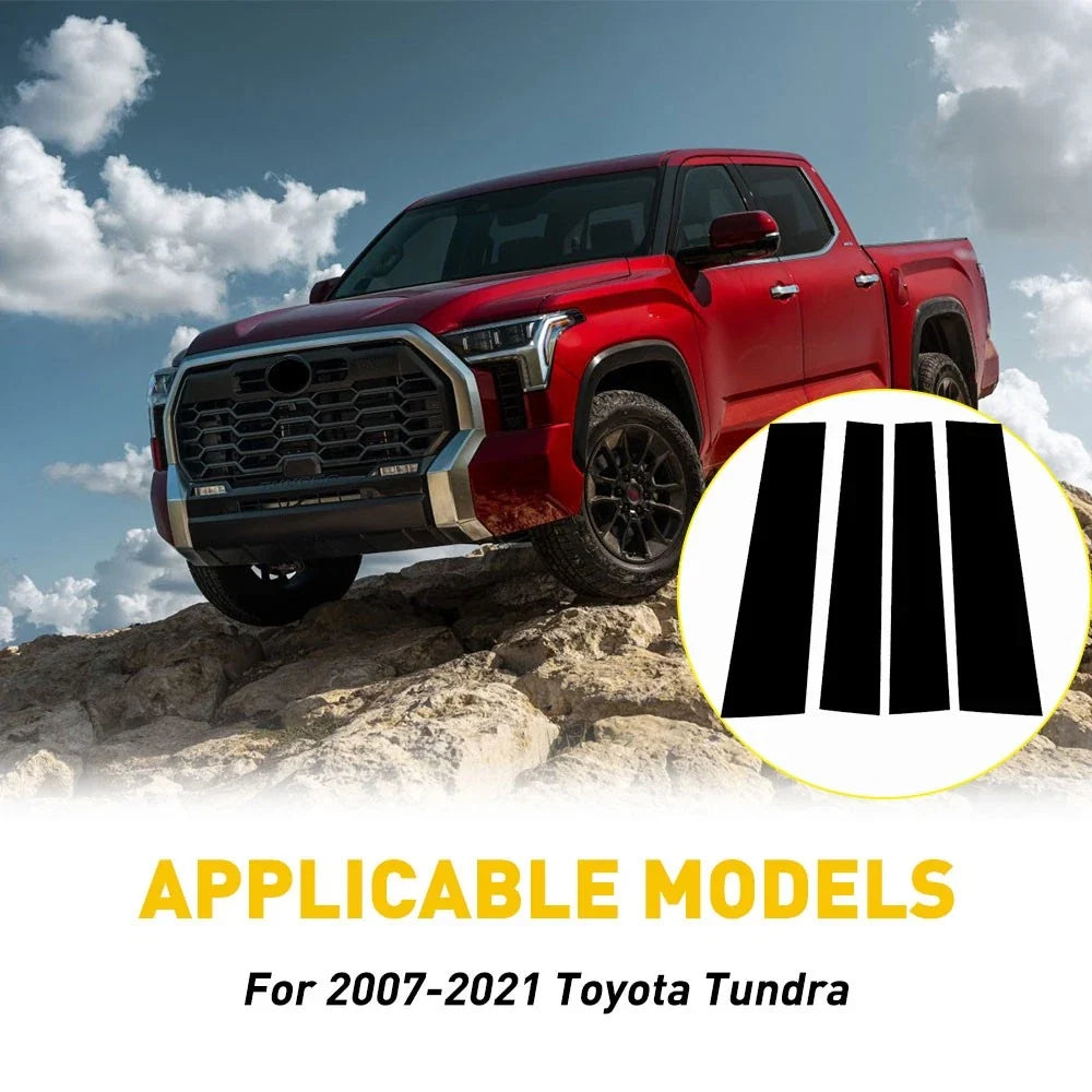 Black Trim Cover Set for Window Pillar Posts on Toyota Tundra 2007-2021