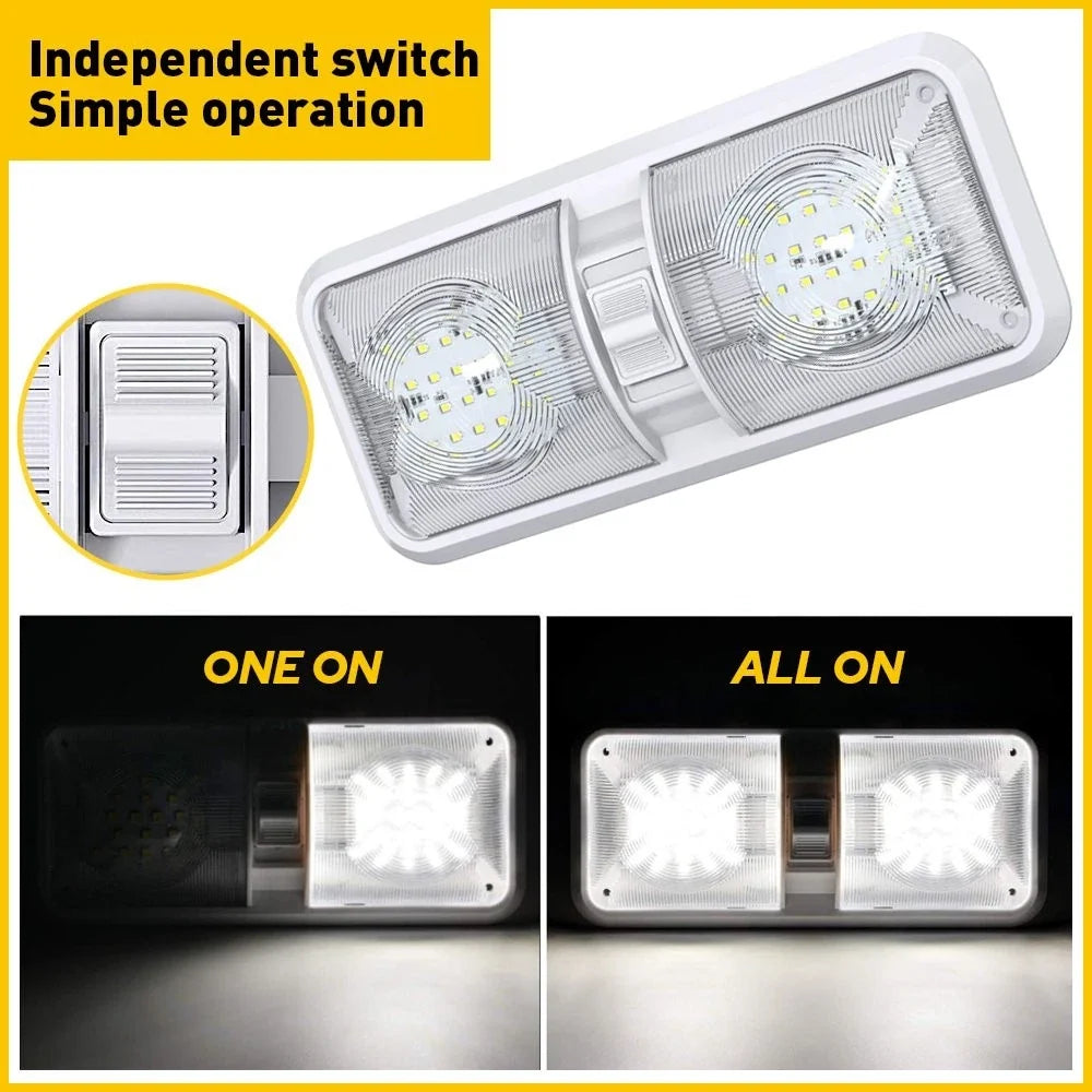 Double Dome LED Ceiling Fixture for 12V RV Camper Trailer