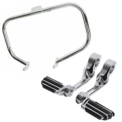 Crash Bar Engine Guard & 1.25" Highway Foot Pegs for Harley Softail 2000-2017