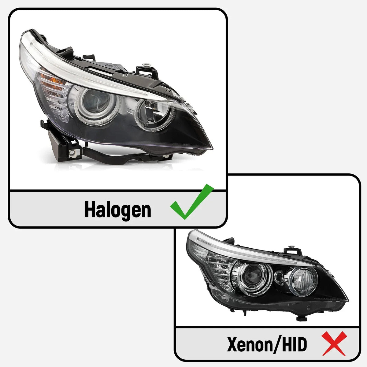 Headlight Halogen W/Bulbs Right for BMW 5-Series E60 E61 (2004–2010)