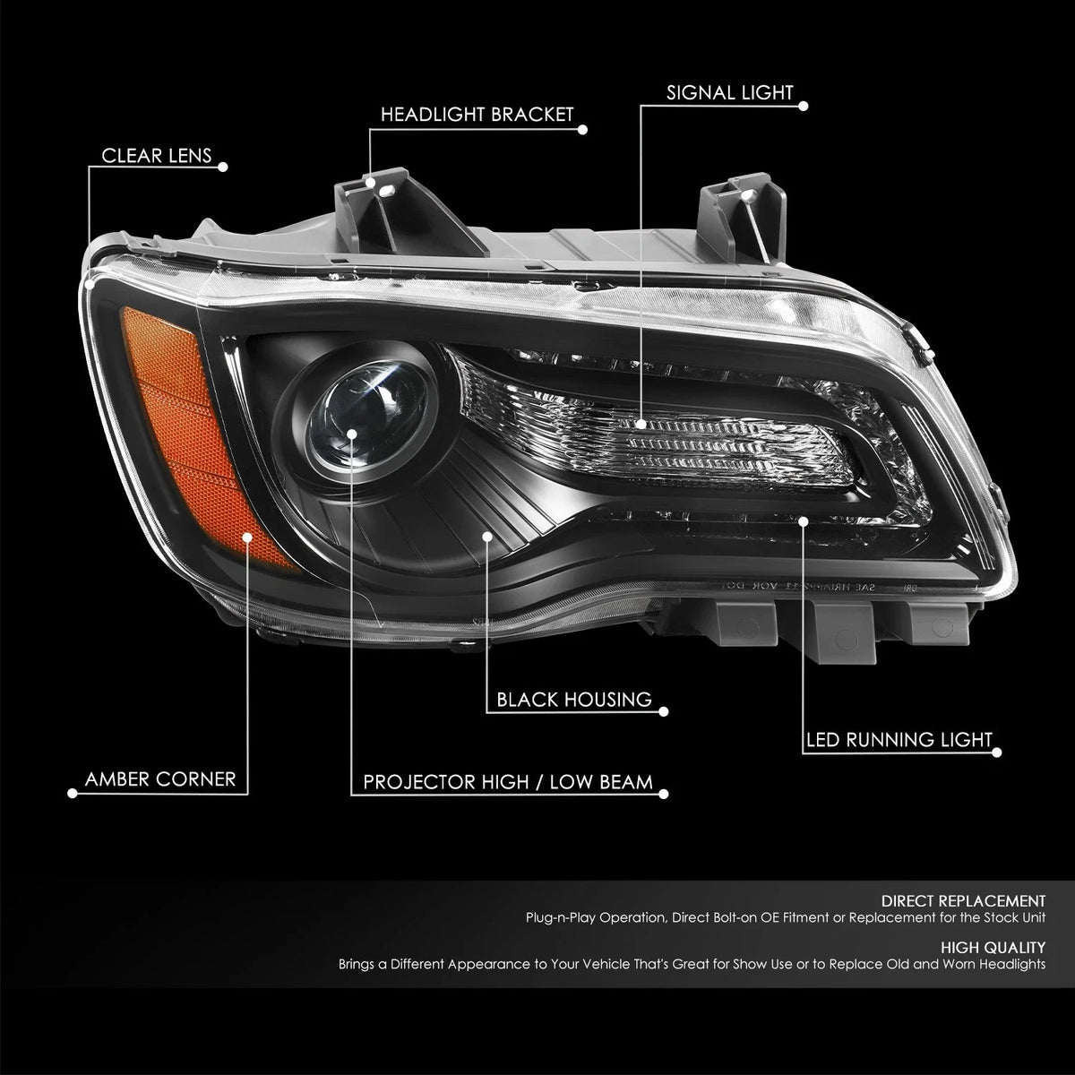 Right Side LED DRL Projector Headlight for Chrysler 300 (2011–2014)