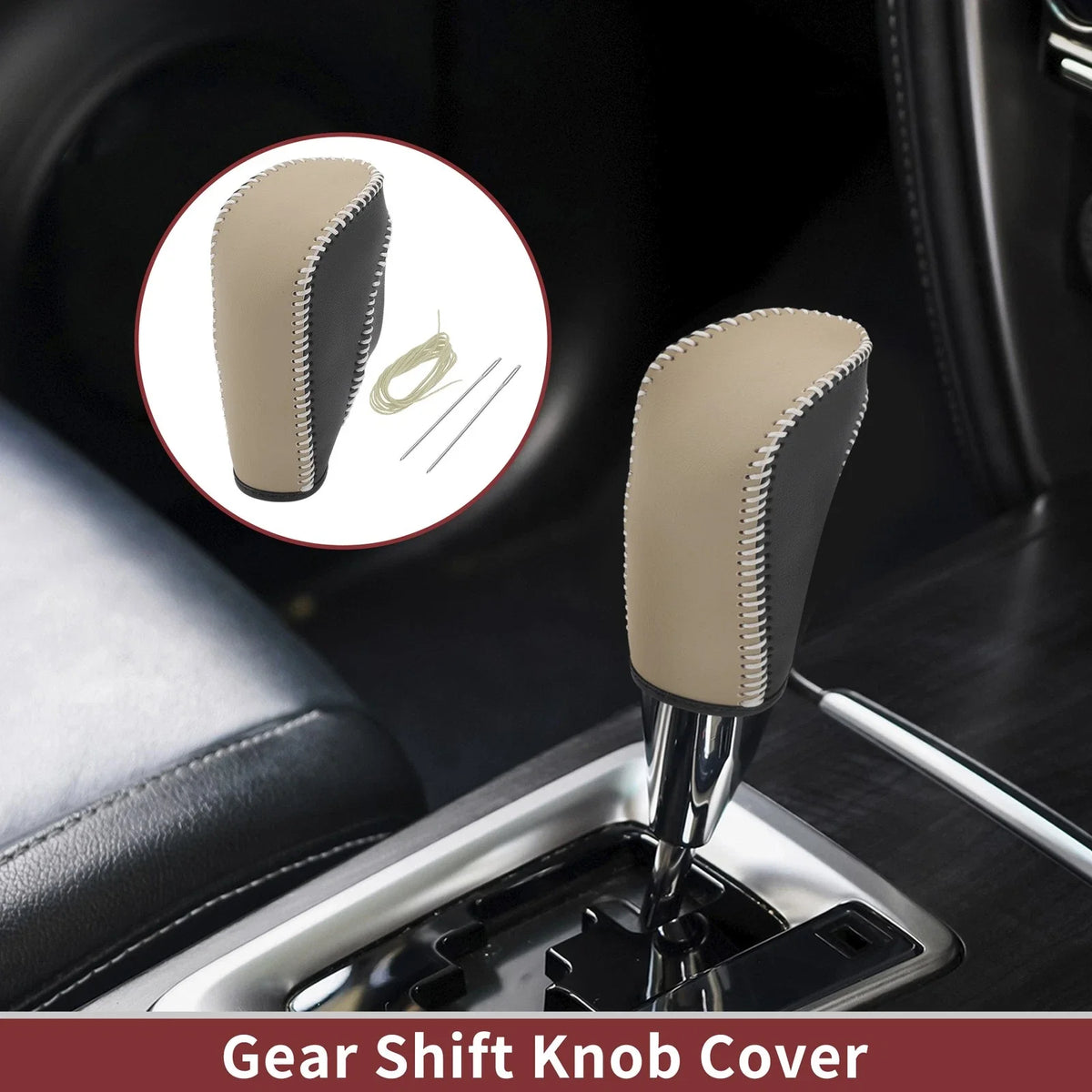 Gear Shift Knob Cover for Ford Fiesta (2011–2019) Beige Faux Leather