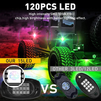 RGB LED Light Rock Kit - 10 Pods for Universal Vehicles, Bluetooth Enabled