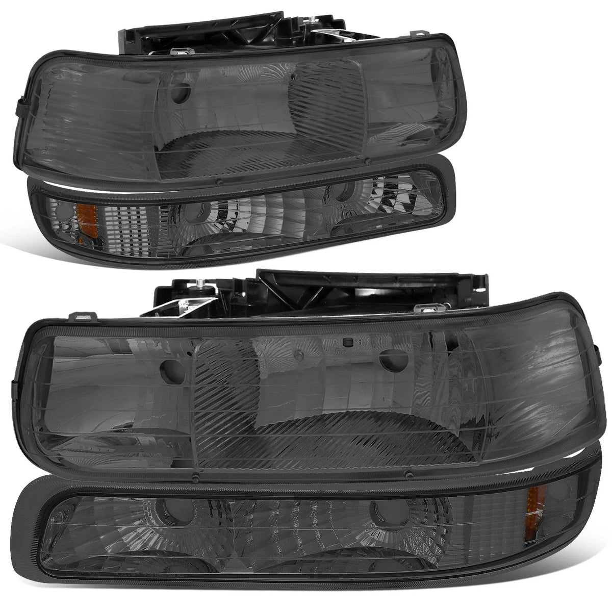 Smoked Crystal Headlight + Bumper + Black 3D LED Tail Light for Silverado (1999–2002)