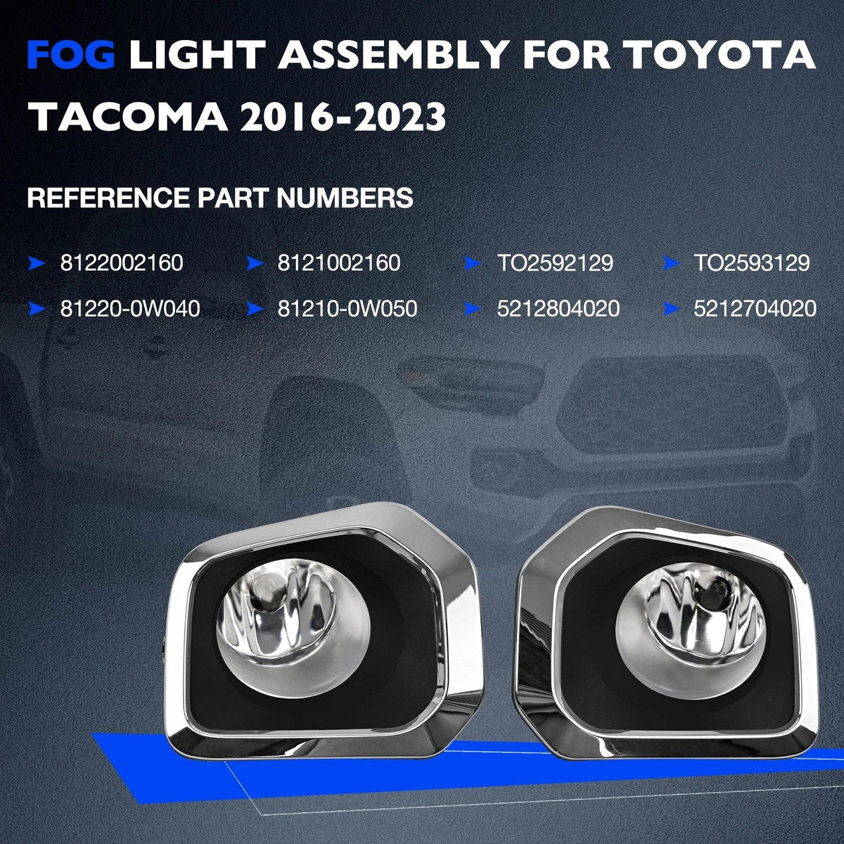 Fog Light Lamp Kit with Chrome Trim for Toyota Tacoma (2016–2023)