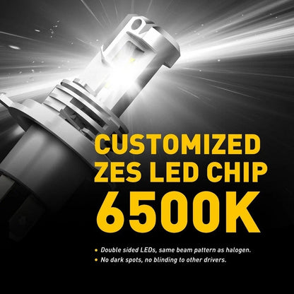 Set of 2 H4 9003 LED Headlight Bulbs for High Low Beam (24000LM, 6500K)