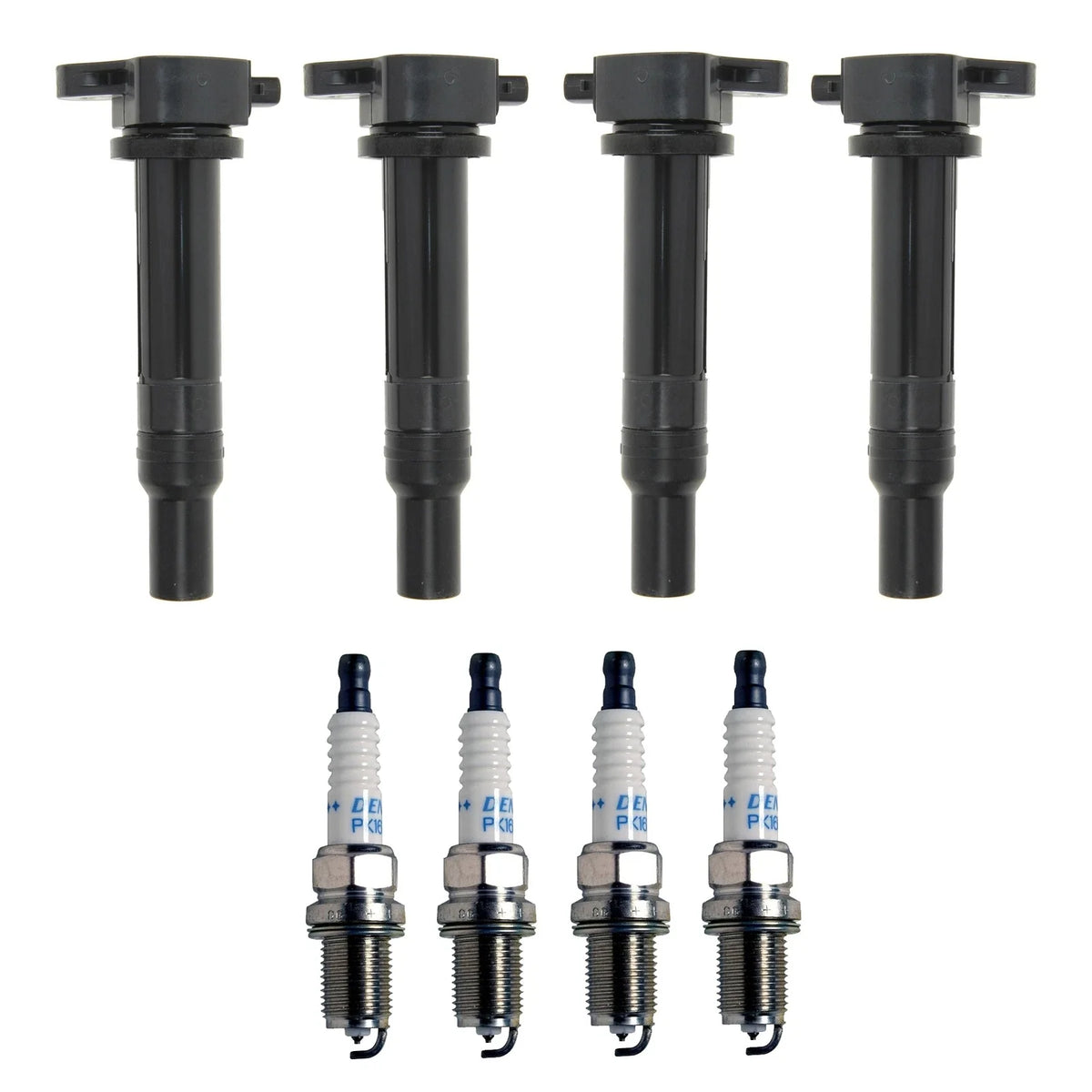Set of 4 Ignition Coils & Spark Plugs for Hyundai Kia L4 (Denso)