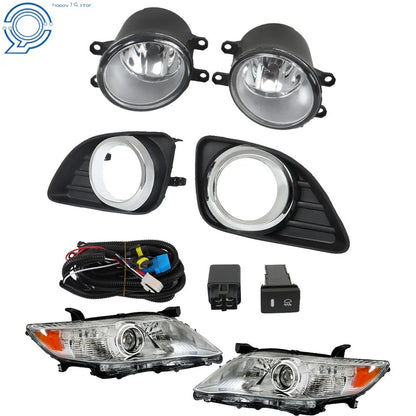 Fog Lights Switch with Cover + Front Chrome Headlights for 2010-2011 Camry