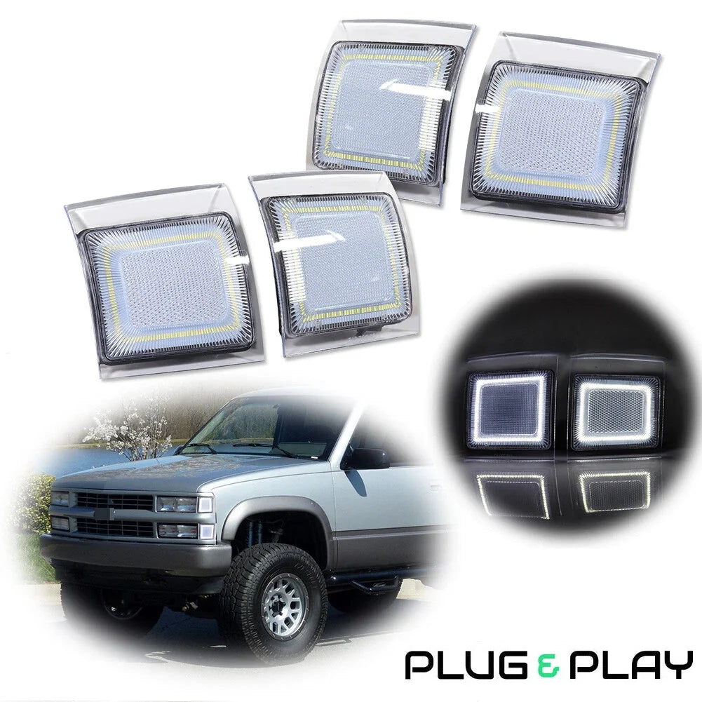 Clear White LED Corner Side Marker Lights for Chevy C/K 1500 2500 3500 (1994–1998)