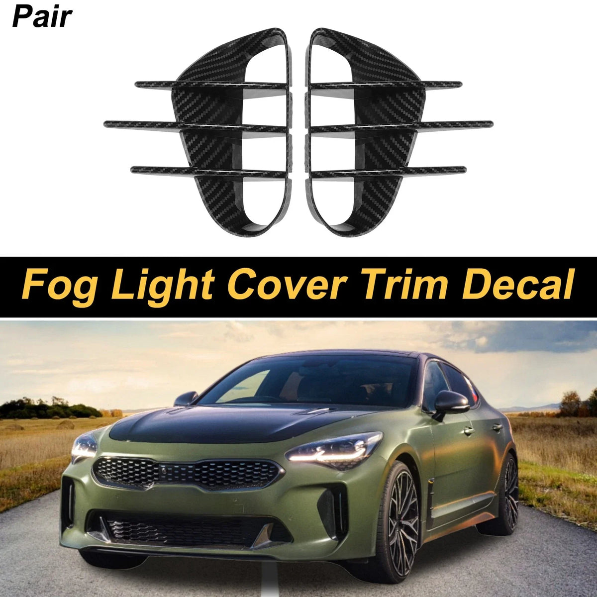 Set of 2 Fog Light Cover Trim for Kia Stinger (2018–2023) Carbon Fiber Black