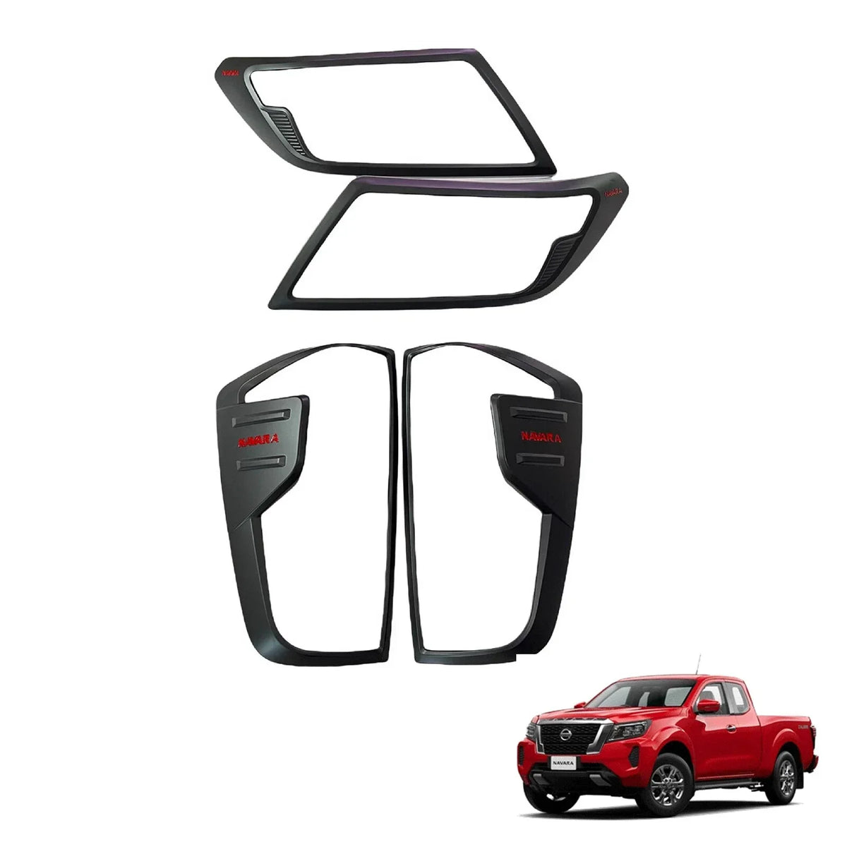 Headlight Taillight Covers in Matte Black Red for Nissan Navara UTE 2021-2024