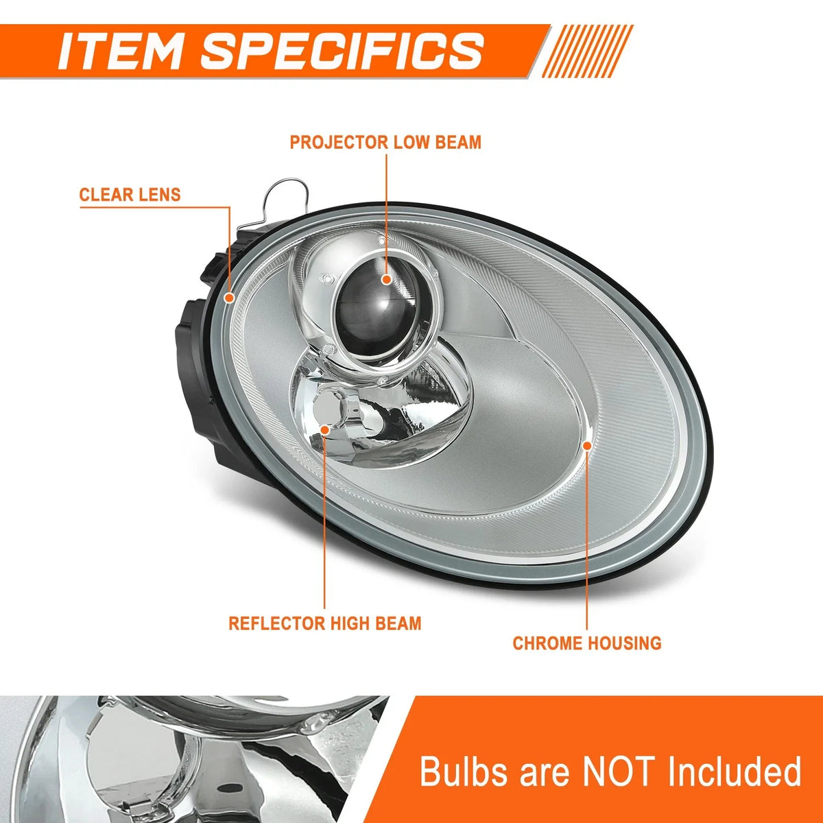 Passenger Side Chrome Projector Headlight Lamp for Volkswagen Beetle (2006–2011)